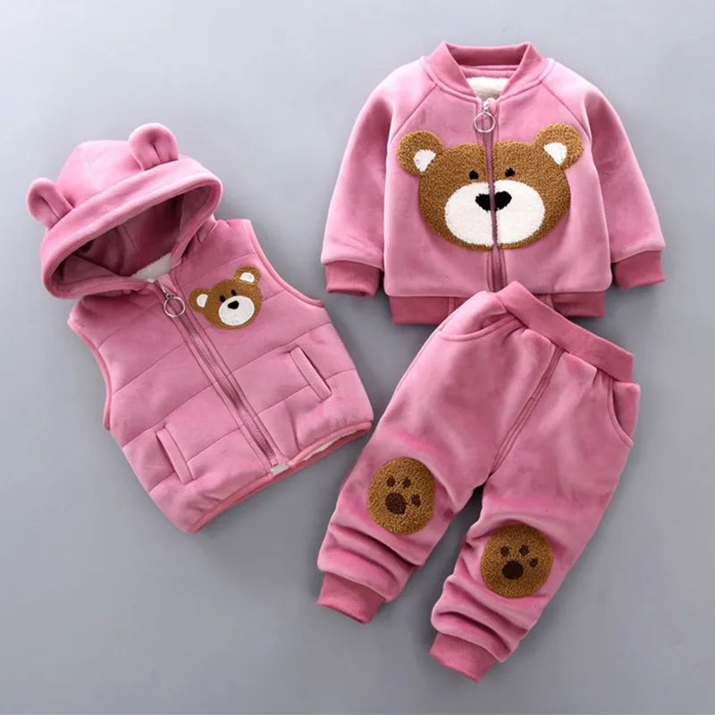 3-teiliges Winter-Set aus Cartoon-Fleece für Babys