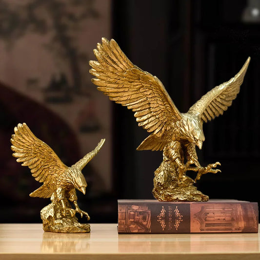 Golden Eagle Resin Statue - Modern Desk Decor