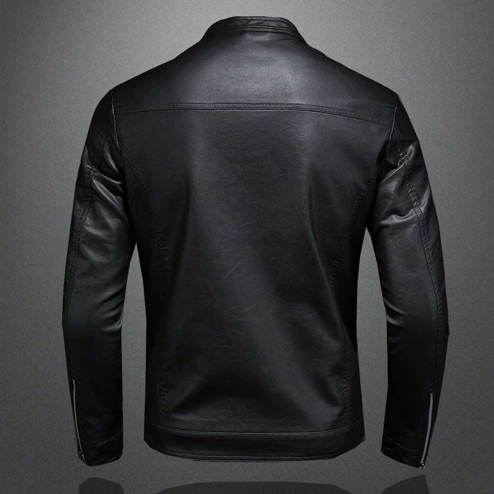 Men's Slim Fit Stand Collar Leather Jacket