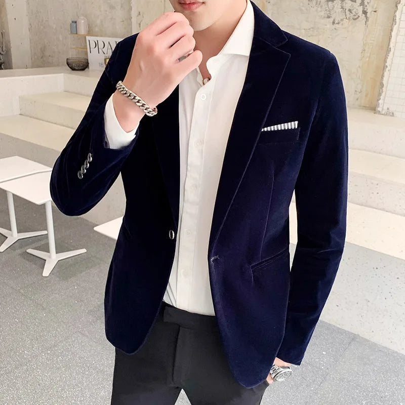 Spring Velvet Men's Wedding Blazer - Fashion Casual Suit