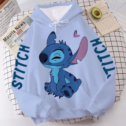 Unisex Disney Stitch Cartoon Print Winter Hoodies