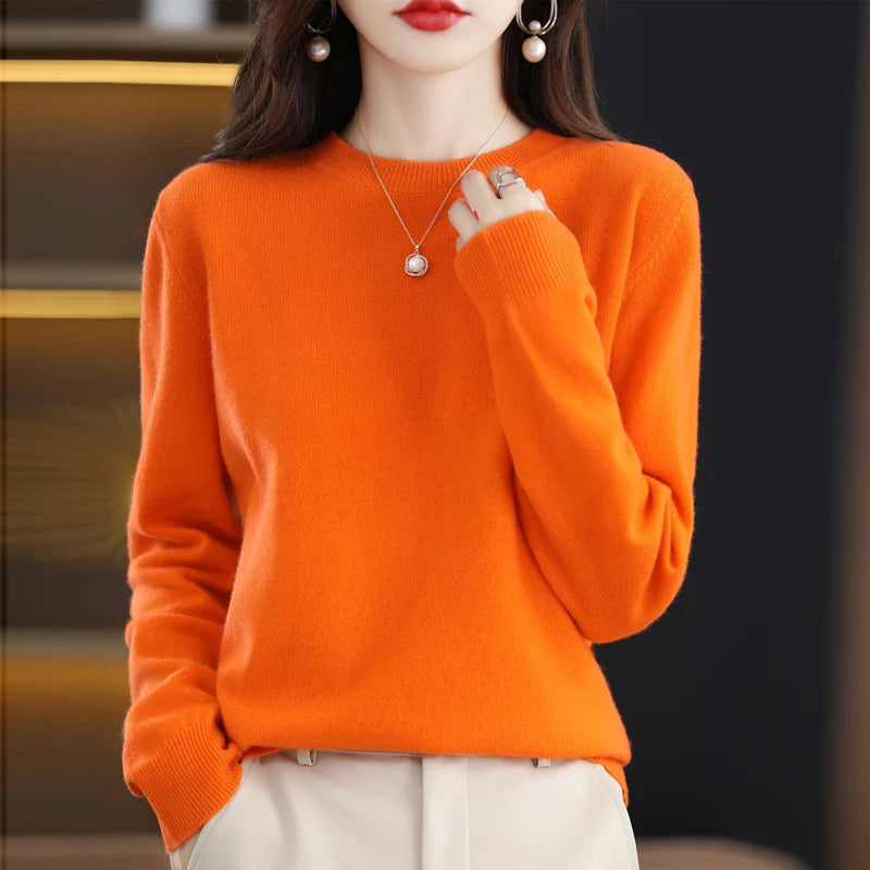 100% Pure Wool O-Neck Cashmere Pullover