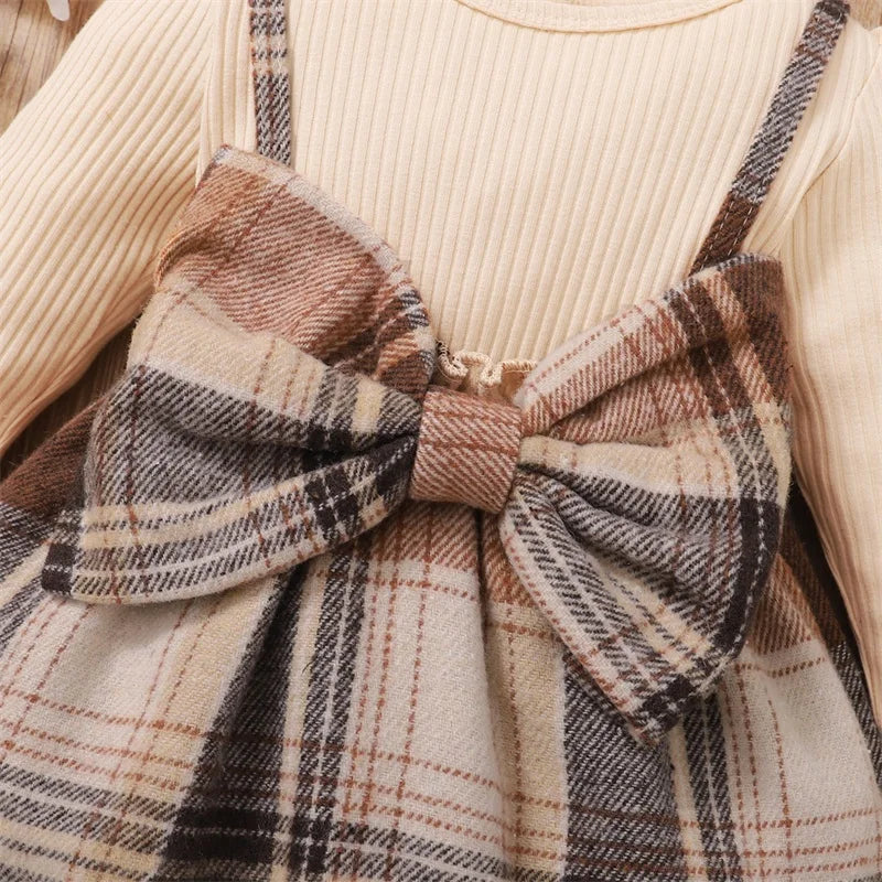 Hibobi Plaid Bow Dress & Headband Set