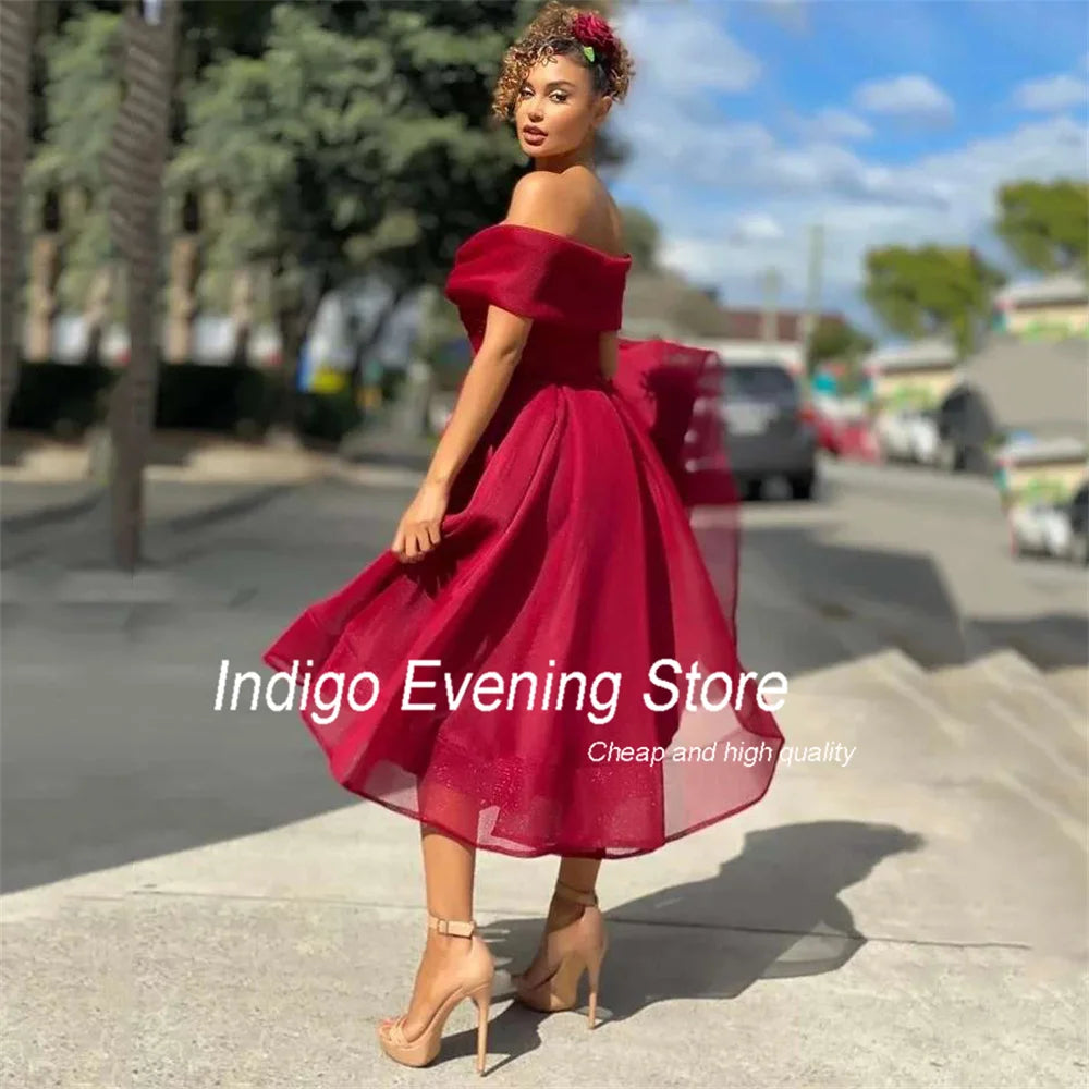 Indigo Off-Shoulder A-Line Evening Gown