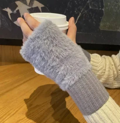 Gants d'hiver chauds en polaire de vison tricotés en peluche doux à demi-doigts pour femmes