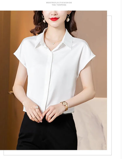 Women's Silk Satin Polo Vintage Blouse