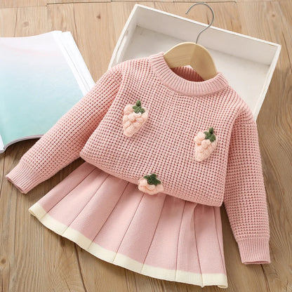 Set aus koreanischem Strickpullover und Rock für Mädchen