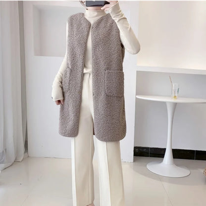 Stylish Medium-Length Lamb Wool Vest Jacket