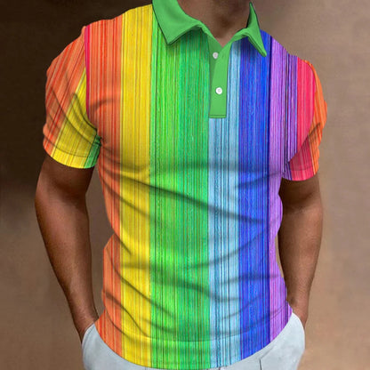 3D Rainbow Print Polo Shirt for Men
