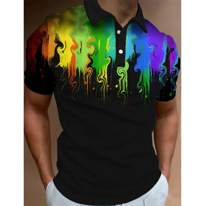 Polo imprimé arc-en-ciel 3D pour homme