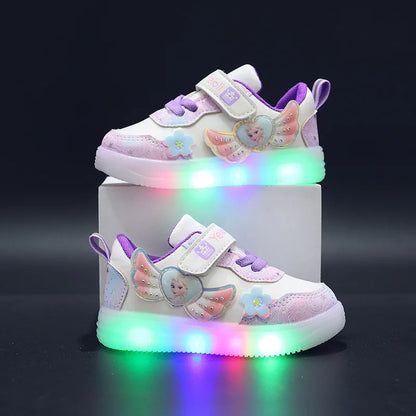 Chaussures à imprimé princesse Elsa Frozen avec éclairage LED et antidérapantes pour filles Disney