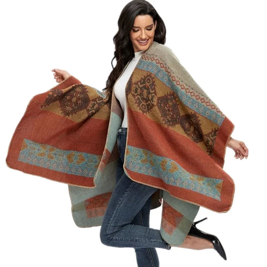 Winter Fashion Poncho Cape with Imitation Cashmere