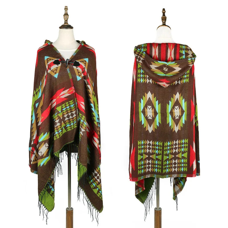 Ethnic Multifunctional Bohemian Shawl with Fringe and Tassels