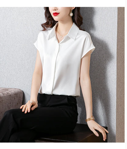 Women's Silk Satin Polo Vintage Blouse