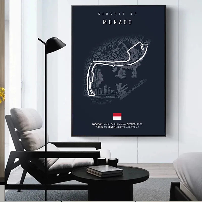 Monaco F1 Leinwand-Wandkunst, nordische Ästhetik