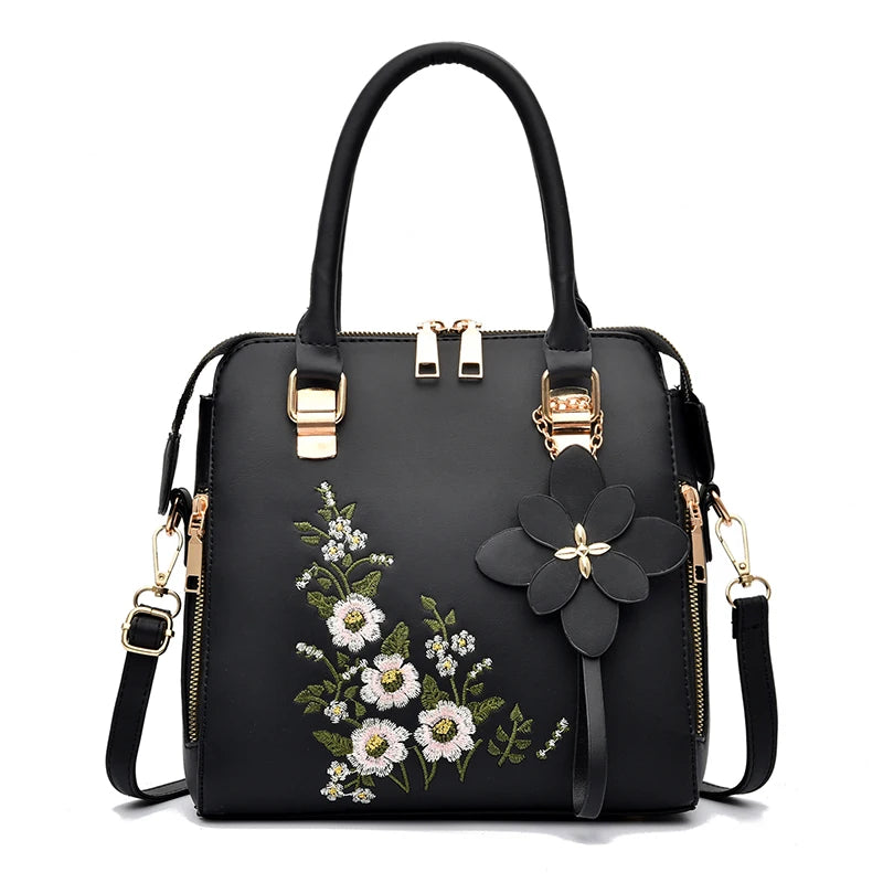 Damen-Schultertasche mit Blumenmuster – trendige Handtasche mit Reißverschluss