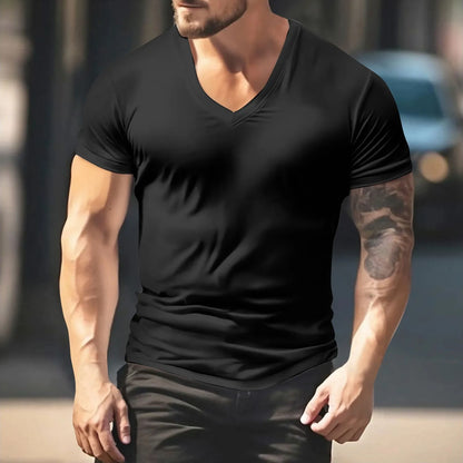 Men's Solid Color T-shirts - Short Sleeve V Neck Streetwear