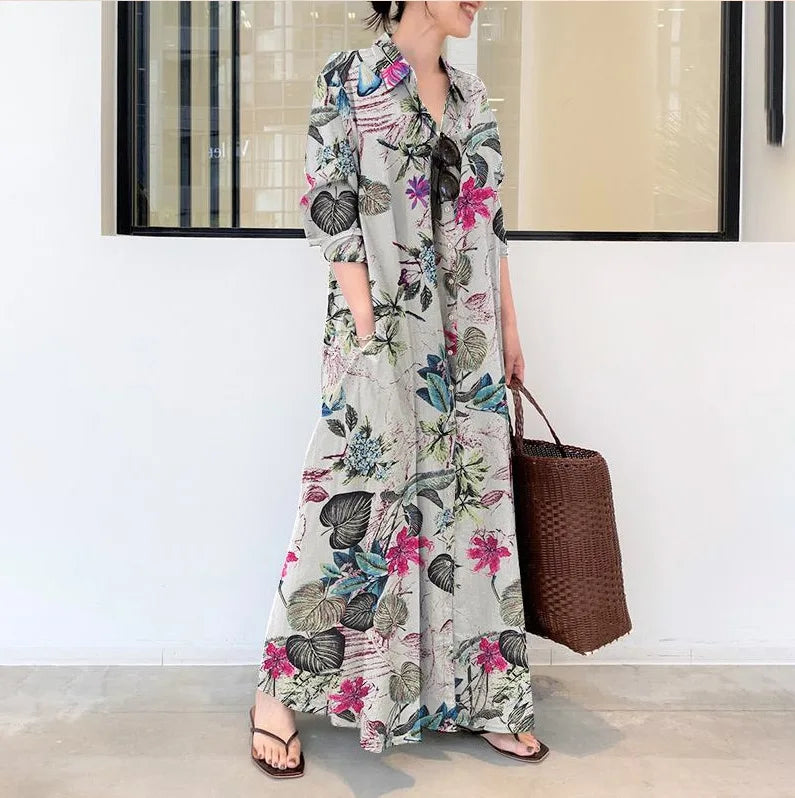 Plus Size Cotton Linen Maxi Dress