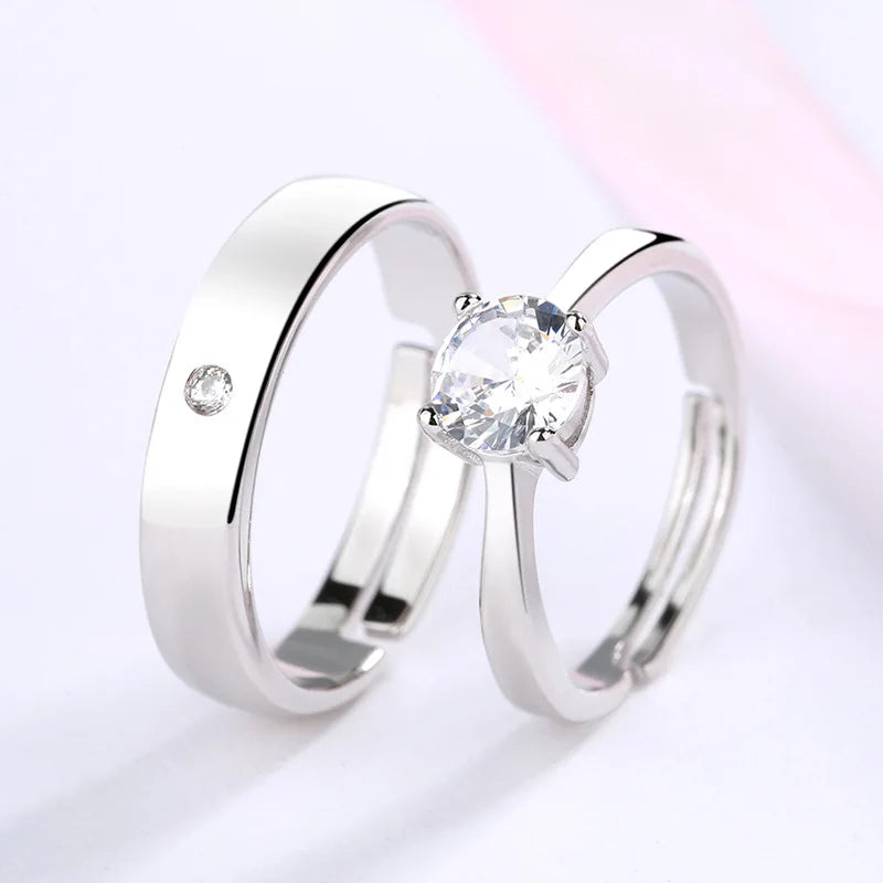 925 Sterling Silver Geometric Couple Rings