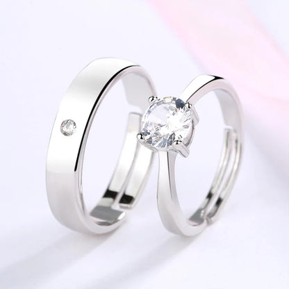 925 Sterling Silver Geometric Couple Rings