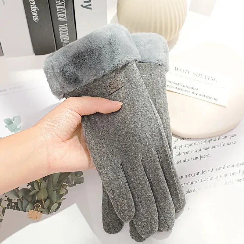 Women's Winter Suede Plush Touchscreen Gloves