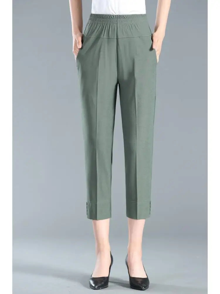 Slim High-Waist Capri Pants for Office