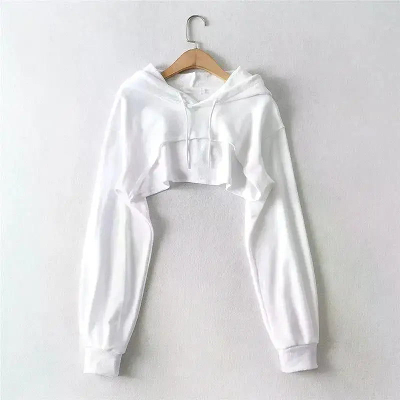 Sweat à capuche court irrégulier à manches longues et col rond Y2K