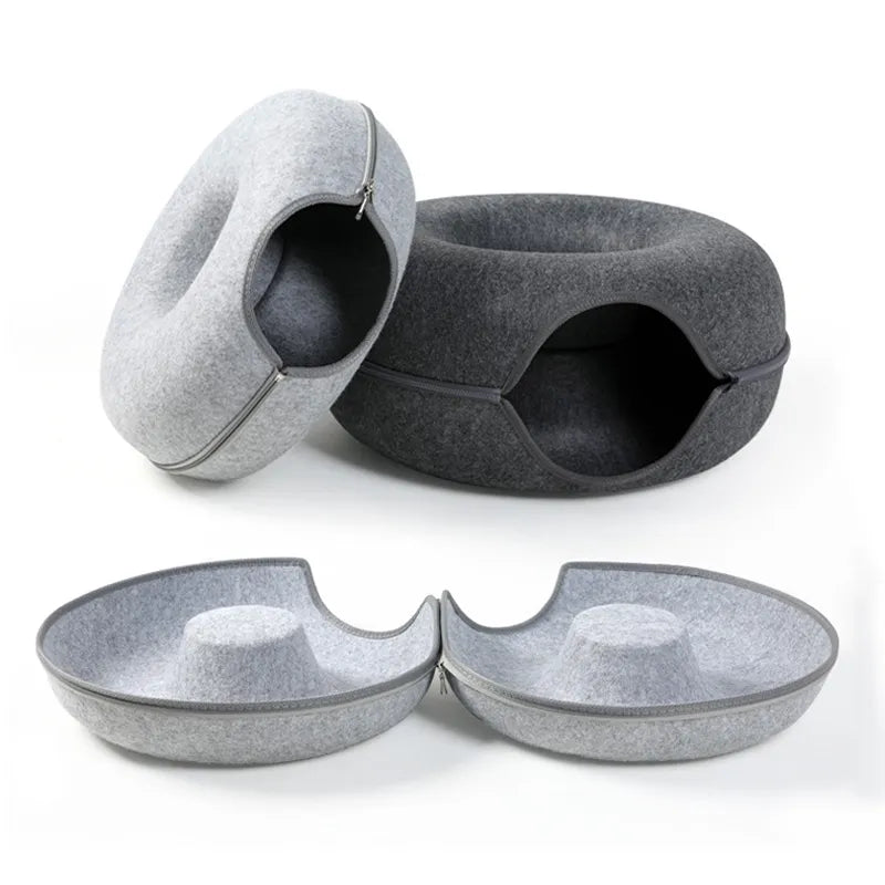 Dual-use Indoor Tunnel Interactive Donut Cat Bed