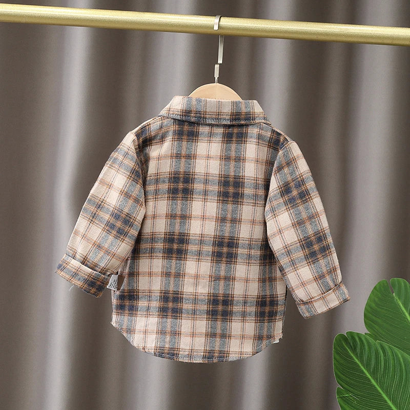 IENENS Spring Plaid Cotton Shirt for Kids