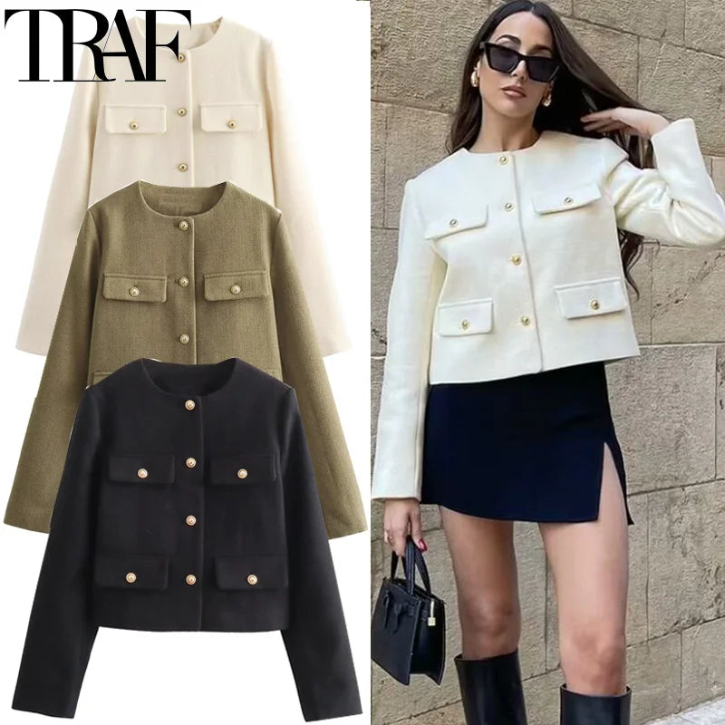 Cropped Button Jacket for Women