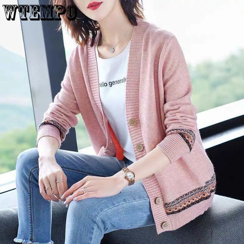 Stylish Loose V-Neck Korean Knitted Cardigan