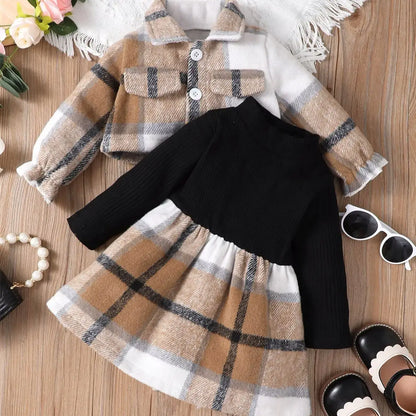 Baby Girl Plaid Long Sleeve Dress Set