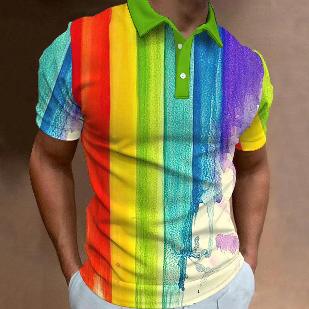 Polo imprimé arc-en-ciel 3D pour homme