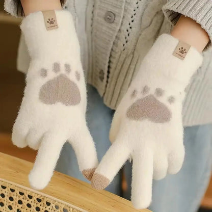Gants tricotés d'hiver à écran tactile avec patte de chat pour femmes