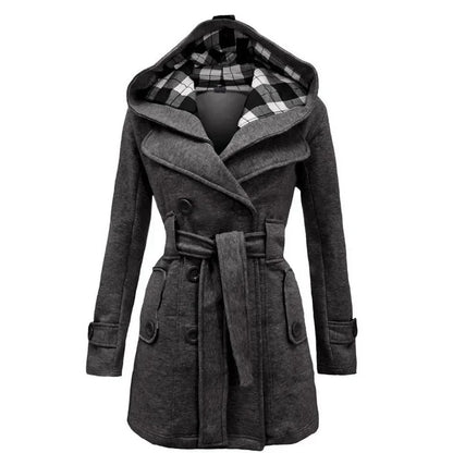 Trendy Chequered Hooded Overcoat for