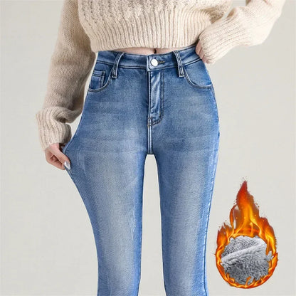 Jean skinny extensible en peluche thermique d'hiver pour femme