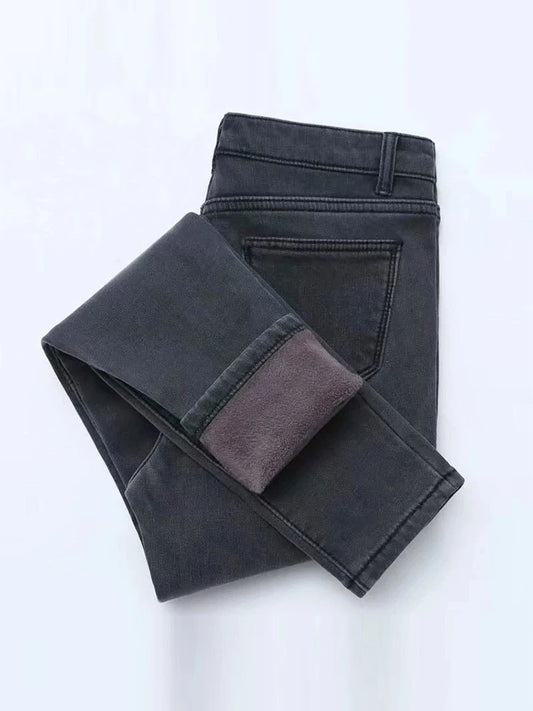 High Waist Thick Stretch Skinny Jeans for Winter