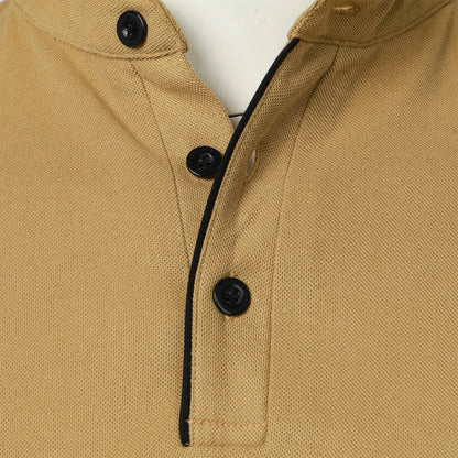 Men's solid color short-sleeved stand Neck T-shirt