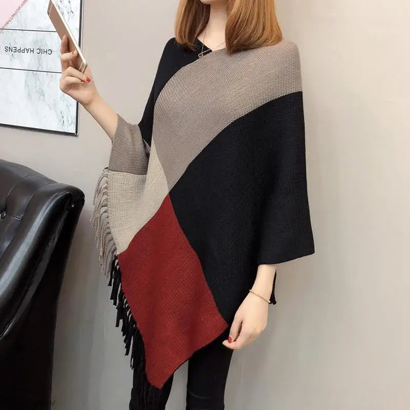 Elegant Winter Oversized Cloak with Tassels for Women