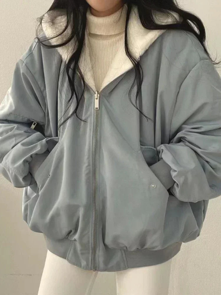 New Women’s Oversized Hooded Zip Up Jacket