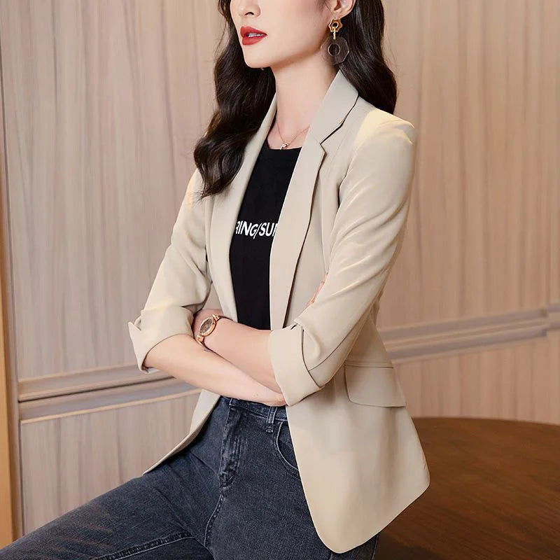 Fashionable Lapel Button Solid Color Loose Korean Blazer