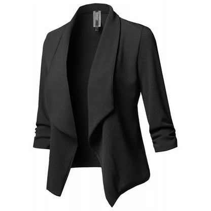 Trendy Ruched Asymmetrical Black Blazer for Women