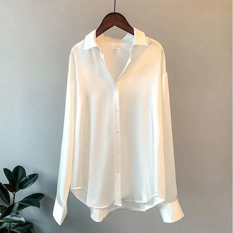 Vintage Silk Plus Size Blouse Long Sleeve Dress Shirt