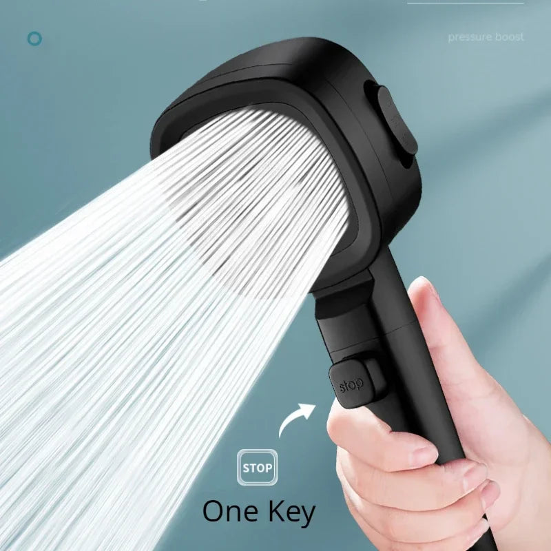 High Pressure 3 Modes Adjustable One-Key Stop Water Shower Head Massage Sprayer