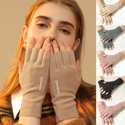 Mitaines en velours à demi-doigts pour écran tactile