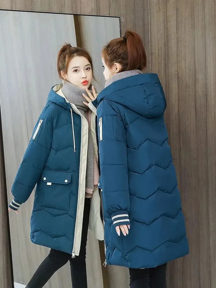 Parka surdimensionnée à capuche pour femme, manteau long et chaud coupe-vent