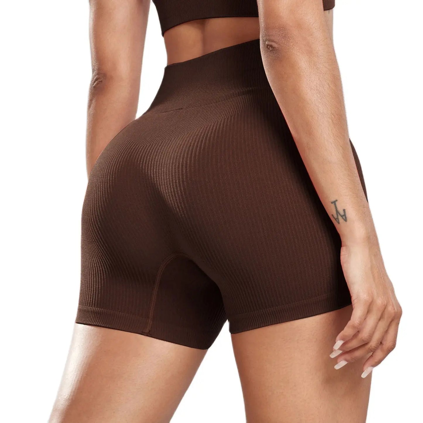 Seamless ribbed high-waisted yoga  biker tights