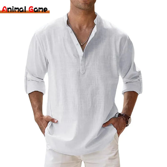 Men's Cotton Linen T Shirt - Male Long Sleeves Summer Clothes