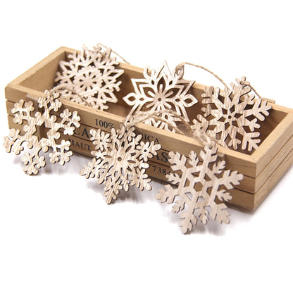 12PCS Wooden Snowflake Pendants for Xmas Decor