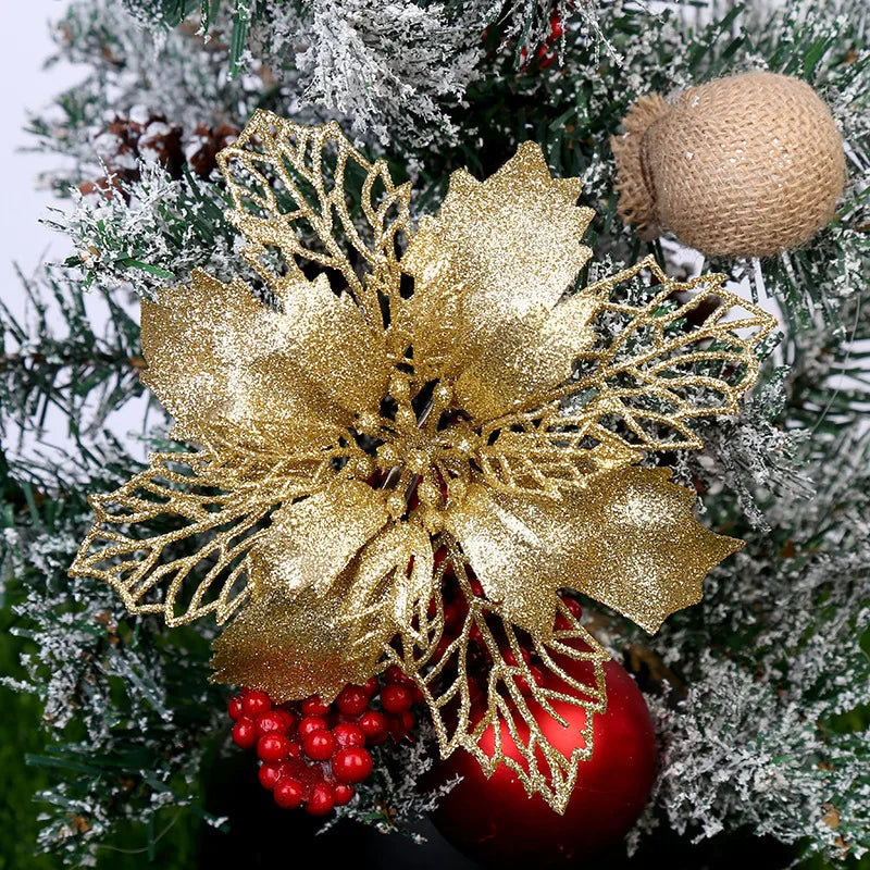 10 Stück glitzernde künstliche Weihnachtsbaumblumen